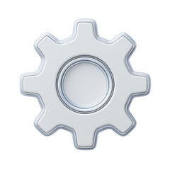 Poster - A highly detailed 3D render of a clean white gear icon with transparent edges suggesting a polished and modern interface element suitable for digital applications