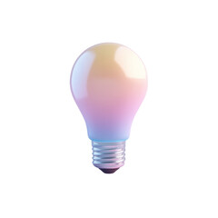 Poster - A 3D Rendered Transparent Pastel Light Bulb Icon Featuring a Subtle Gradient of Warm Yellow to Soft Pink and Blue Hues Against a Black Background Perfect for Creative Ideas