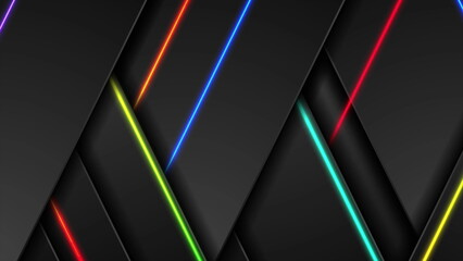 Aufkleber - Black abstract corporate background with colorful neon lines