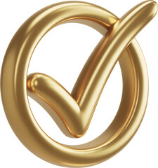 Poster - Shiny golden check mark inside a circular border representing success and approval isolated on transparent background