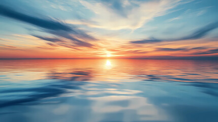 Wall Mural - spectacular abstract image of a scenic calm ocean, sunrise sky reflecting in the water. sunset and n
