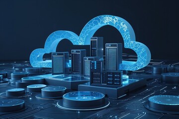 Poster - Innovative Data Storage Techniques and Cloud Computing Concepts Visualized in a Stunning Azure Design on an Abstract Dark Canvas