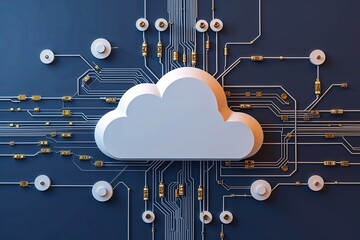 Poster - Vivid Cloud Icon Integrated with Circuit Designs Symbolizing Data Transmission and Connection for Digital Technology Projects