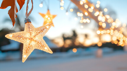 Fototapete - A beautifully lit star decoration creating a warm, festive atmosphere during the holiday season. Perfect for seasonal celebrations.