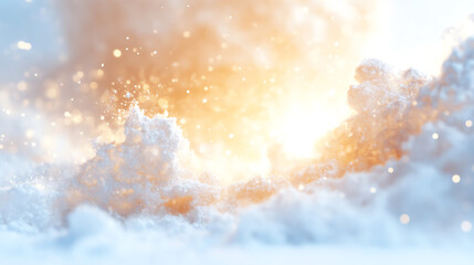 Aufkleber - A breathtaking view of clouds illuminated by sunlight, creating a serene and ethereal atmosphere in a snowy landscape.