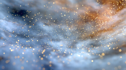 Poster - A mesmerizing abstract background featuring cosmic dust and shimmering particles in a dreamy atmosphere of blue and orange hues.