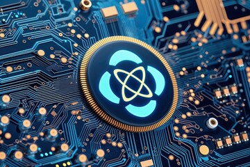 Leinwandbilder - Quantum Computer Technologies Concept with Futuristic Circuit Board Texture and Blue Background