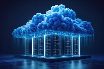 Poster - Revolutionary Cloud Data Architectures and Secure Storage Solutions Visualized with an Eye-Catching Blue Cloud Representation on a Vibrant Dark Backdrop
