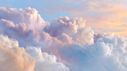 Aufkleber - A serene view of soft clouds illuminated by the warm colors of a sunset, creating a peaceful atmosphere in the sky.