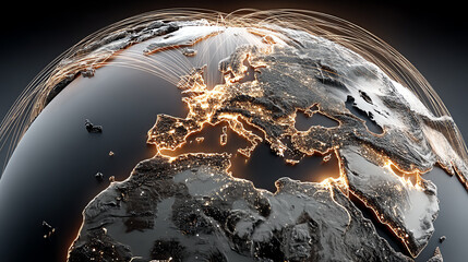 Poster - A striking depiction of Earth from space, showcasing illuminated city networks and connections across the globe.
