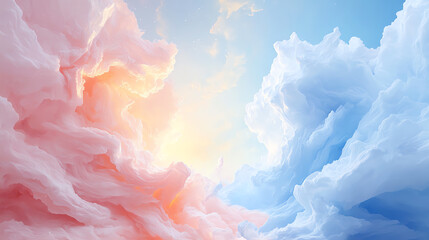 Poster - A stunning blend of pastel clouds illuminated by the sun, creating a serene and tranquil sky. Perfect for nature-themed projects.