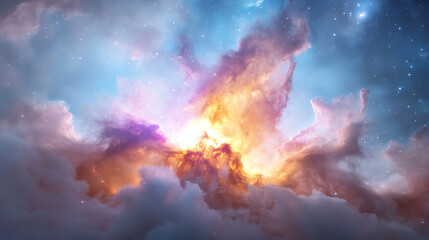Aufkleber - A stunning cosmic scene showcasing vibrant nebula colors and ethereal cloud formations in the vast universe.