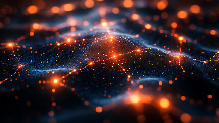 Aufkleber - Abstract digital landscape with glowing nodes and flowing lines, evokes connection, data flow, and innovation in technology design.