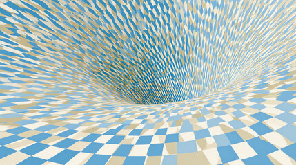 Aufkleber - An abstract image featuring a vortex of blue and beige squares, creating a mesmerizing visual effect with depth and motion.