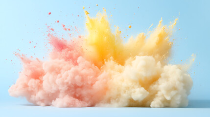Aufkleber - Colorful powder explosion creating beautiful, vibrant patterns against a blue background for artistic visuals.