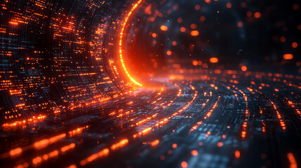 Poster - Futuristic digital tunnel with glowing lights, illustrating data flow and advanced technology in a mesmerizing visual display.