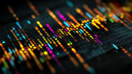 Leinwandbilder - Vibrant data visualization showcasing colorful patterns and waves representing complex information analysis and digital interaction.