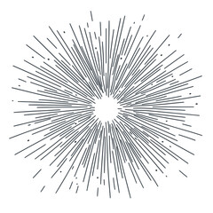 Poster - Abstract radial sunburst rays vector illustration with varied line lengths and scattered dots in minimalist hand drawn style black and white design