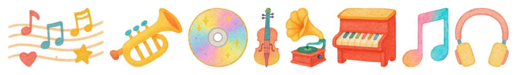 Poster - PNG Colorful musical instrument illustrations, element set on transparent background