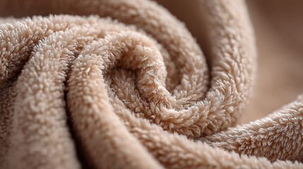 Poster - A close up view of a beige soft and fluffy fabric with a swirl pattern and textured surface detail