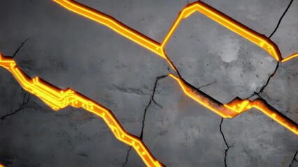 Poster - a cracked surface with glowing orange lines, resembling lava or electric circuitry patterns against 