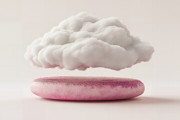 Poster - Fluffy White Cloud Hovers Above a Pink Textured Surface Abstract 3D Render