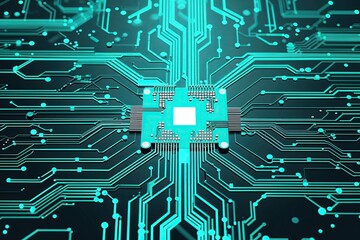 Leinwandbilder - Radiant Turquoise Circuit Network Background Vector Design for Next Generation Quantum Computing Technology