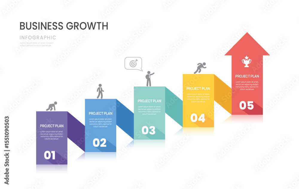 Infographics arrow template timeline business growth 5 steps to success ...