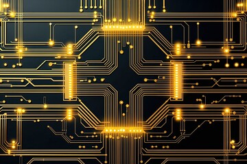Leinwandbilder - Enigmatic Gold Circuit Framework Background - Modern Technology Design Vector Pattern