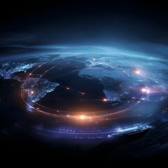 Poster - Global supply chain diagram with holographic interface overlay