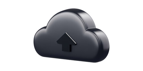 Poster - 3d black cloud icon with upward arrow symbol isolated on transparent background