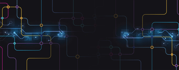 Poster - Abstract circuit technology concept connected lines and dots background