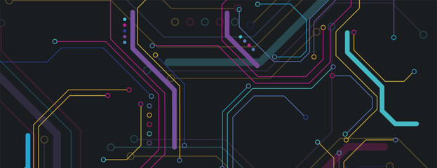 Poster - Abstract circuit technology concept connected lines and dots background