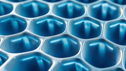 Poster - Blue honeycomb texture offers seamless render for creative designs and backgrounds in various applications, Blue honeycomb background Seamless