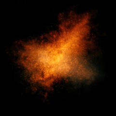 Wall Mural - Abstract fiery nebula; orange and red glowing particles dispersed on a black background, creating a hazy, cosmic effect
