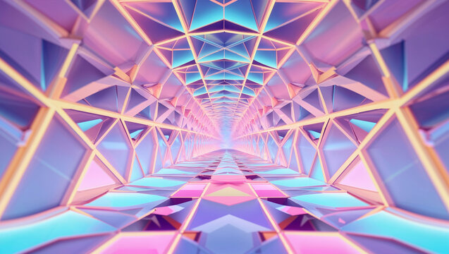 Geometric crystal tunnel abstract digital artwork representing futuristic modern architecture 3d rendering