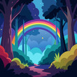 © Anisa283 - Enchanted Forest & Rainbow's Embrace: An artistic illustration of a vibrant rainbow arching gracefully over a mysterious forest.