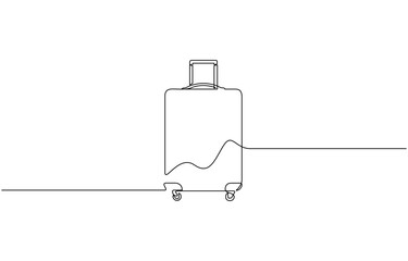 Suitcase in continuous line art drawing style. Single one line drawing of case, Single one line art sketch editable stroke concept of tourist walking with suitcase. Vector illustration.