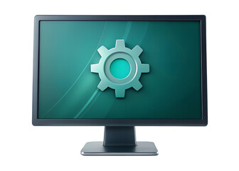 Poster - Modern computer monitor displaying a gear icon isolated on transparent background