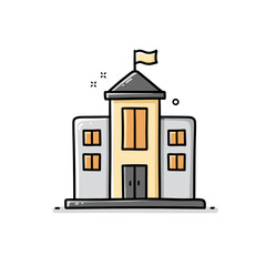 Poster - Simple flat design illustration of a modern public building perfect for educational institution or government office icon isolated white background clean vector graphics minimal