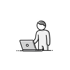 Fototapete - Minimalist vector artwork depicting an individual engaged in focused work on a laptop computer symbolizing modern digital productivity remote business and online education concepts