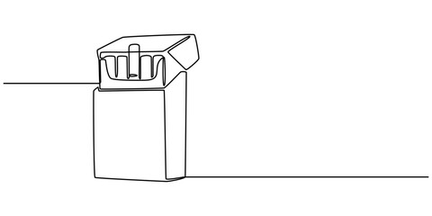 Poster - continuous line vector illustration of a pack of filter cigarettes, Vector illustration, open cigarette pack in one line, cigarette box continuous one line drawing, single line of cigarettes in pack.