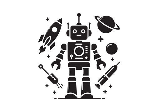 Toy Robot silhouette vector, Robot Icon