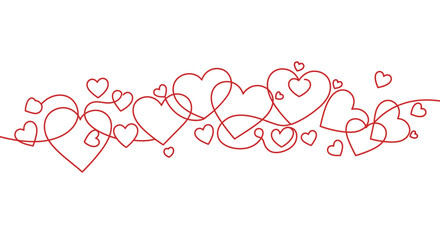 Poster - Aesthetic vector illustration featuring many red hearts in continuous line drawing