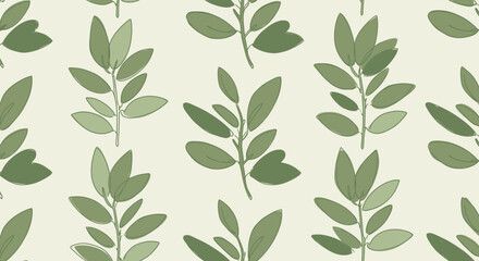 Poster - Elegant botanical pattern featuring hand-drawn green leaves on a neutral background