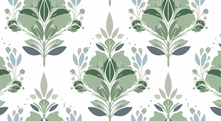 Poster - Elegant botanical damask pattern with sage green foliage and floral elements