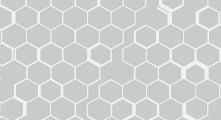 Poster - Abstract hexagonal pattern in muted grey tones, modern design with connecting lines