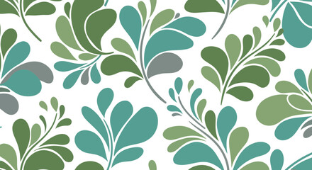 Poster - elegant botanical pattern with green and teal leaves on a white background design