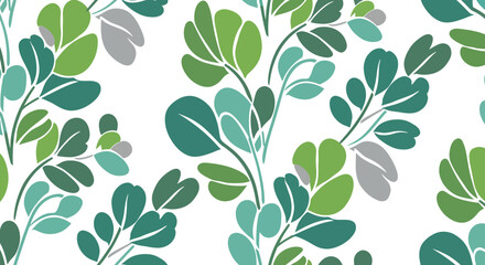 Poster - Seamless Floral Pattern with Green and Gray Leaves for Textile Design and Wallpaper