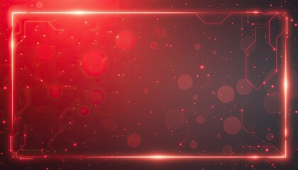 Fototapete - Abstract Red Frame Design with Glowing Particles and Shapes